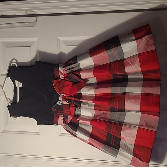 Gymboree Girls 8 Holiday plaid striped black red dress with lots of tulle - Picture 1 of 9